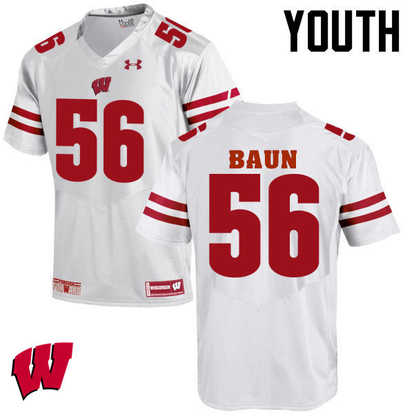 Youth Wisconsin Badgers #56 Zack Baun College Football Jerseys-White - Click Image to Close